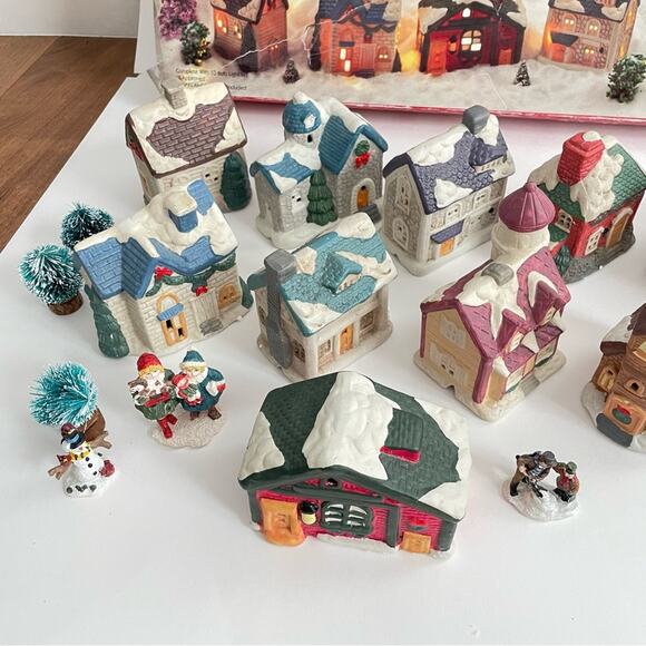 Vintage Cirkens Lighted Village Hand Painted Miniature Porcelain House Set of 10 - Picture 2 of 9